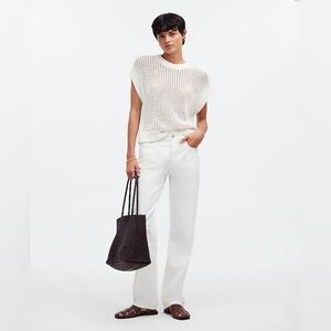 Madewell Open Stitch Sweater Tee Women's Size S  Bright Ivory 100% Cotton